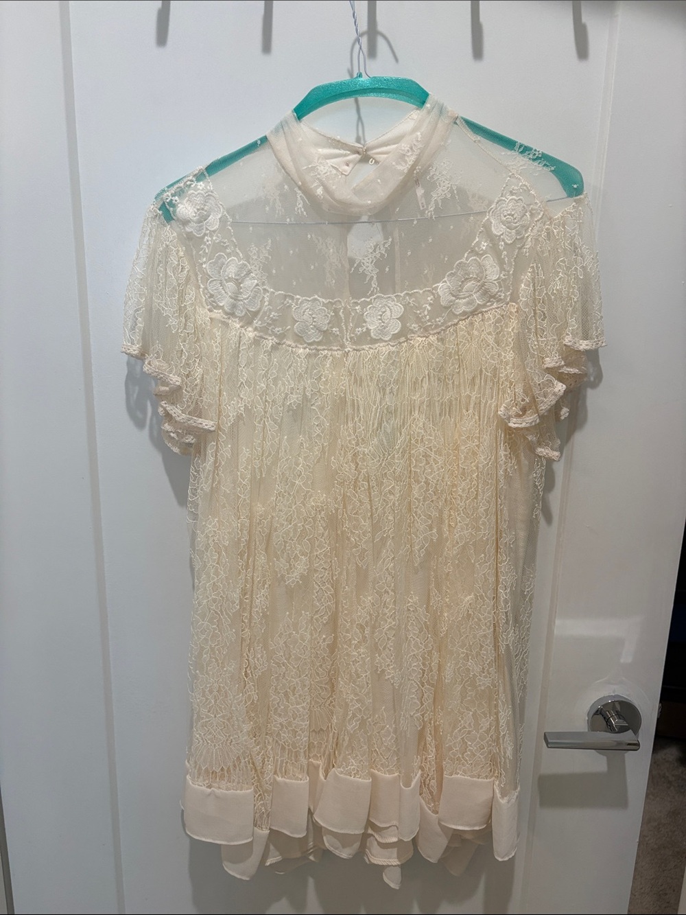 Free people Sheer Lace Ruffle Women's mini dress - Cream